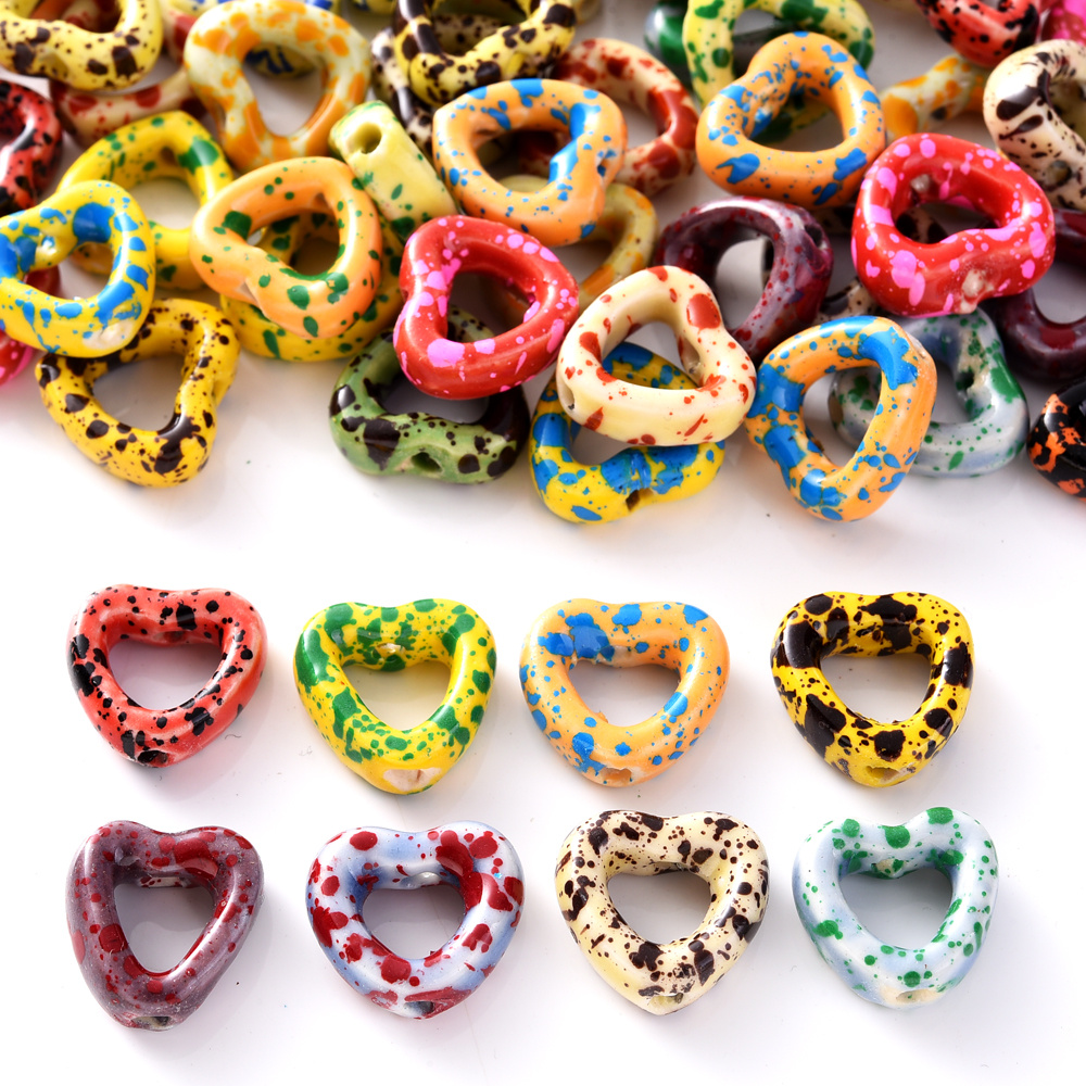 10pcs Colorful Heart-Shaped Ceramic Beads for Jewellery Making